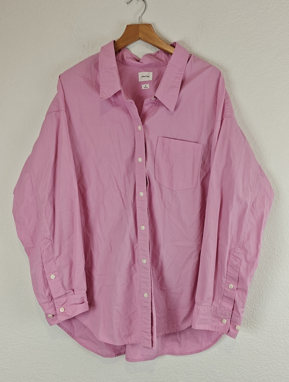 Wilfred Free Oversized Pink Cotton Button-Up | Long Sleeve Collared Shirt M
